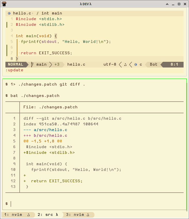 git patch hello program in C